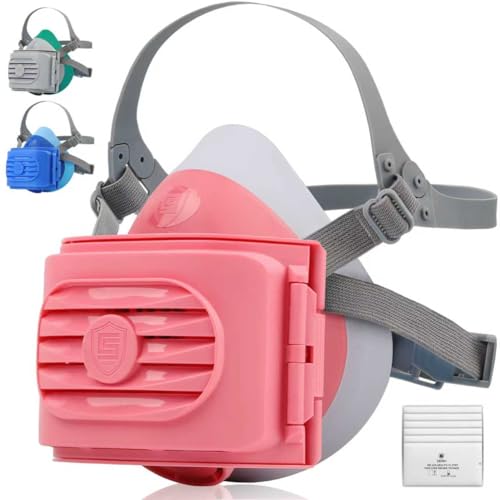 BEESAFETY Reusable Half Face Respirator Mask with 6 Filters,2818 Food-Grade Silicone Dust Mask for Painting,Cleaning,Sanding (Pink)