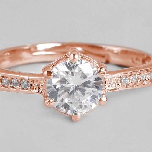 925 Silver CZ Rose Plated Solitaire Ring