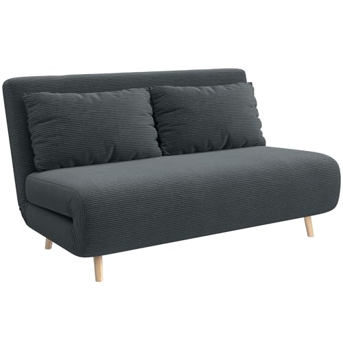 HOMCOM 3 in 1 Schlafsofa 2 Sitzer Sofa mit Schlaffunktion, 191 x 141 cm Klappbar Couch Schlafcouch mit 3-stufig Verstellbarer Rückenlehne und Kordoptik für Wohnzimmer, Dunkelgrau