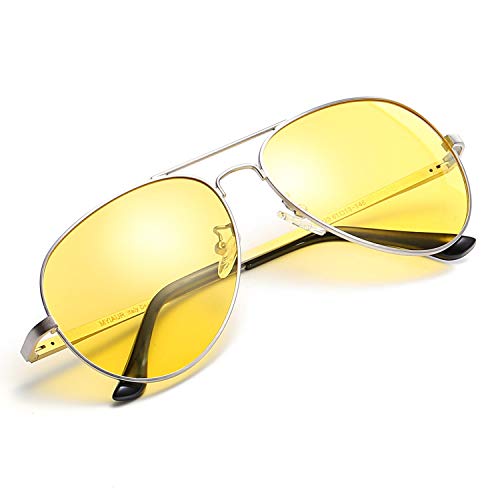 Gafas de sol de visión nocturna para hombre y mujer HD Aviator polarizadas para conducción/pesca/tiro  amarillo antideslumbrante alivia la fatiga ocular  Gafas de sol de seguridad nocturna con funda