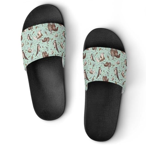 Sea Otters Green Womens Slide Sandals Non Slip Summer House Slippers for Girls Slip-on Flip Flops