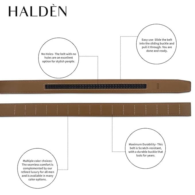Image of HALDEN THEO Brown Belt For Men Leather Original (Adjustable Fits Up to 44 Inch Waist) Ratchet Strap with Classic Buckle & Magnetic Auto-lock