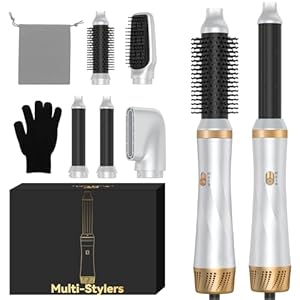 Hair Styler 5 in 1, Airstyler Haarstyler Set mit Rundbürstenföhn, Warmluftbürste, Airflow Lockenstab Automatisch, Haartrockner, Haarglätter Bürste für Glätten, Trocknen, Volumen, Locken