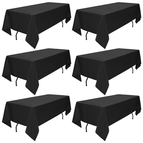 LYAFS Lot de 6 Nappes Noires Rectangle Nappe en Tissu 153x260 cm, Anti-Rides et Résistantes, Housse de Table Décorative Protectrice pour Salle à Manger,...