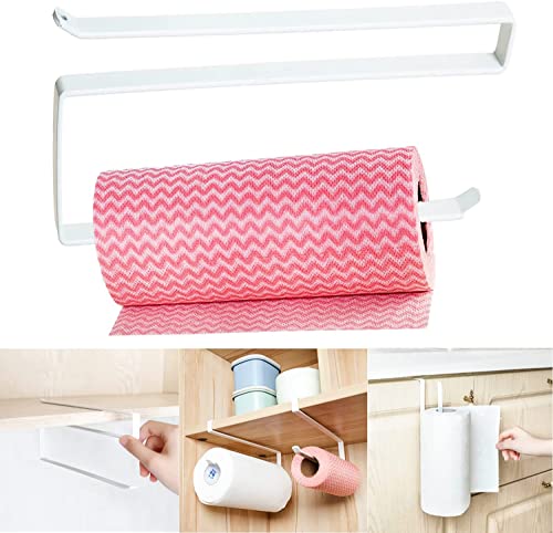 SYOSI Kitchen Roll Holder & Paper Towel Dispenser No-Drill Under Cabinet Hanging Rack Space-Saving Metal Storage for Kitchen and Pantry