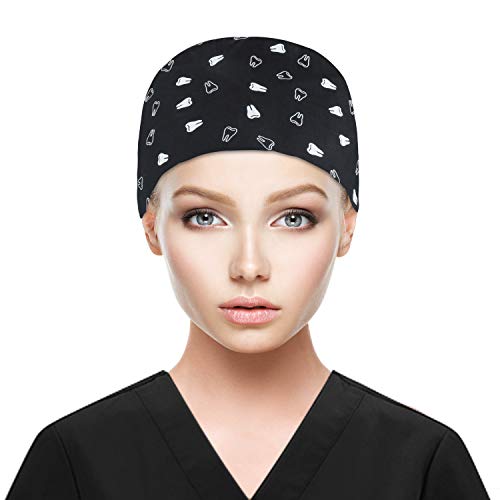 Image of QBA Adjustable Working Cap with Button, Satin-Lined Hat, Cotton Working Hat Sweatband, Elastic Tie Back Hats Unisex