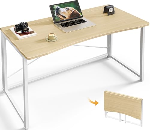 Image of Huuger Folding Desk for Small Spaces, 39.4 Inch Foldable Computer Table | Easy Assembly, Small Writing Work Office Computer Desk, for Home Office, Study, Bedroom, Dorm, Space Saving, Oak
