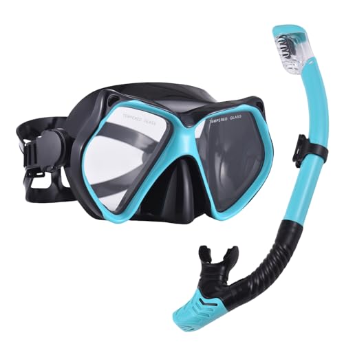 Tbest Máscara de Snorkel, Juego Completo de Buceo Seco con una Visión Alta y Clara para Adultos, Fácil de Ajustar y Usar, Hecho con Material de Silicona de Grado Alimenticio (Azul Negro)