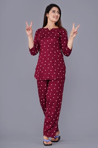 Image of Amazon Brand - Tavasya Women Cotton- Rayon Printed Kurti with Pant Co-Ord Set | Soft Comfortable Straight Fit Ethnic Kurta Set | 3 /4 Sleeves V-Neck Daily, Office & Casual Wear