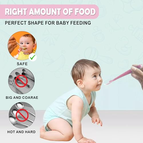 Image of GLUN Baby Feeding Spoons Pack of 2 Pink & Peach Colour, BPA Free, Feeding for Baby, Toddlers, & Children, Silicone Spoon