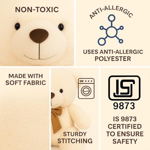 Image of ZEXSAZONE Toy Cute I Hug me Teddy Colored Huggable Bear | 32 cm | Plushie Soft Toys for Kids | Plush Soft Toys for Baby Boys and Girls Kids - Teddy | Best Valentine Gift (Butter)