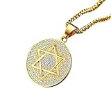 XJPXGIND Collar gótico Unisex Ice out Sparkling Zircon Crystal Estrella de David Medalla Redonda Colgante Collar para Hombres Mujeres Hip Hop Rock Party Joyería felicitaciones Regalos