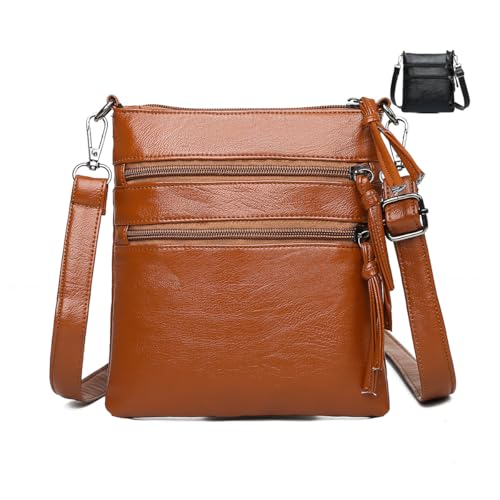 Crossbody Bags for Women, Multi Pocket Casual Leather Shoulder Bag for Women, Adjustable Strap Shoulder Bag with Tassel
