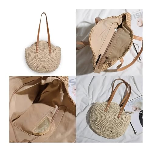 Straw Bag Round Straw Beach Bag Vintage Handmade Woven Shoulder Bag Rattan bags Summer Vacation Casual Bags3