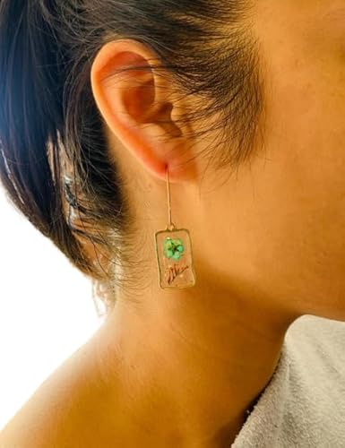 ◦•→◉ ✿ ORECCHINI IN ORO DI GYPSEA CON FIORI REALI IN FIORE ✿◉→•◦ orecchini quadrati realizzati con fiori secchi con resina e ganci a forma di rene