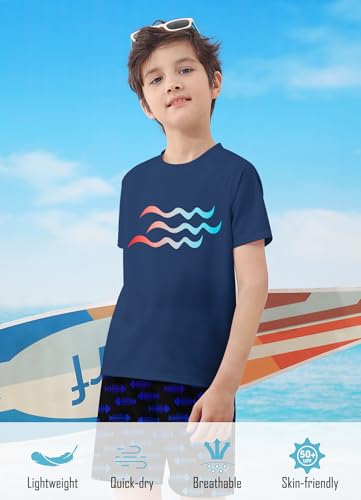 Boys Two Piece Rash Guard Swimsuits Sets Bathing Suits with Trunks 4-12 Years4