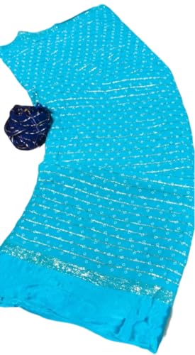 Image of Women's Pure Viscose Bandhej Print Georgette Saree with Silver Border & Blouse Peice