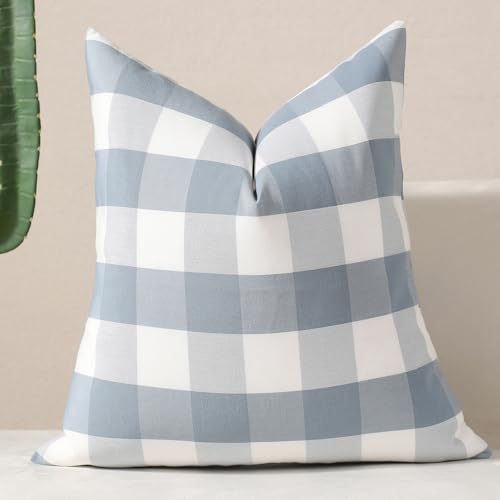 vctops Blue Buffalo Check Plaid Decorative Throw Pillow Covers 18x18 Inch Farmhouse Gingham Square Cushion Cover Pillowcase for Sofa Bedroom Couch (Blue Check 18x18)