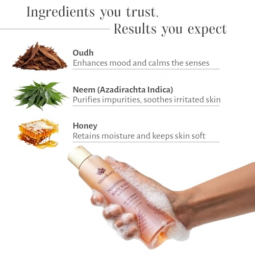 Image of Shankara Nourishing Oudh Body Wash | Luxury Ayurvedic Shower Gel with Oudh, Neem & Honey | Sulfate-Free, pH Balanced Moisturizing & Antibacterial Body Cleanser for Hydrated Skin | Unisex, All Skin Types - 210ml