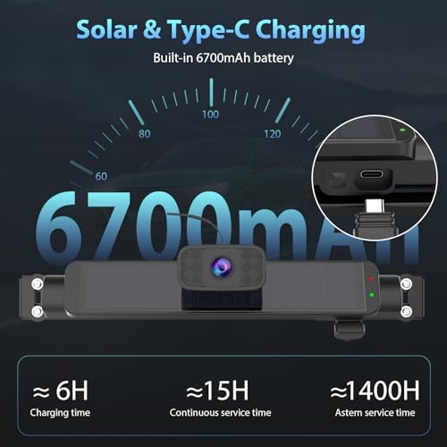 Image of Carpuride Solar Wireless Backup Camera with 7 inch Monitor and 6700mAh Battery | Rechargeable 1080P Back Up Cam Auto Sleep, 170 Wide Angle, IP69K Waterproof, Easy Installation for Car, Van, Truck, Trailer
