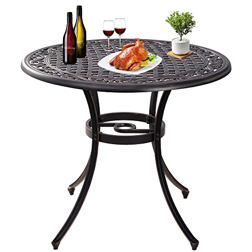 Withniture Mesa de comedor redonda de aluminio fundido de 36 pulgadas con agujero para paraguas, mesa de comedor redonda para hasta 4 personas, adecuada para bistró, patio, patio trasero