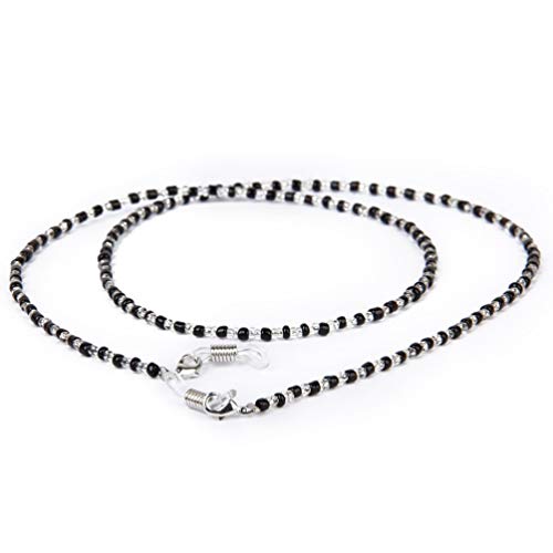 Uonlytech 60Cm Gläser Perlen Kette Kristall Gläser Kabel Brillen Sonnenbrille Brille Kette Halter Neckchain (Schwarz+ Klar) Cover