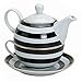 Produktbild Tea for One Tee Set 3-teilig Porzellan Teekanne Teetasse und Untertasse schwarz weiß Streifen
