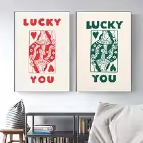 Art abstrait sur toile Lucky You : 2 images murales de poker de dessins animés 60 x 80 cm