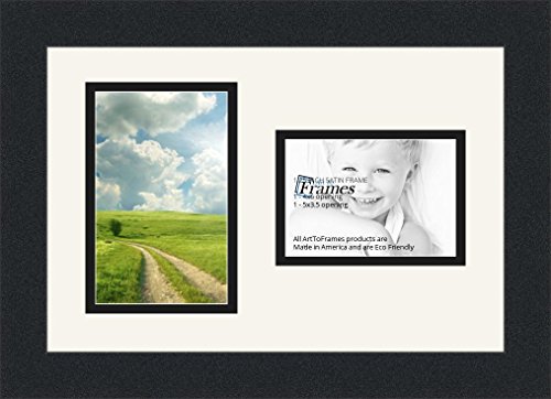 ArtToFrames Collage Photo Frame Double Mat with 1-3.5x5, 4x6 Openings and Satin Black Frame