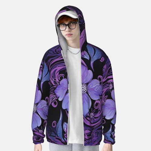 Men's Sun Protection Shirts Mysterious purple flowers Long Sleeve Sun Shirt for Fishing Running Hiking Swim3