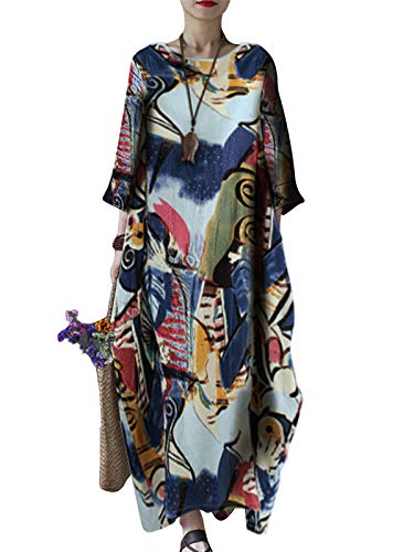 Image of Celmia Autumn Solid Loose Long Maxi Dress Cotton Caftan