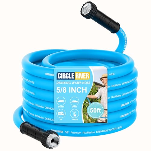 CircleRiver RV Water Hose 50FT 5/8 Premium RV Drinking Water Hose for RV Camping Marine Trailer and Truck BPA Free Anti-Kink and Leak-Free Drinking Water Safe-Blue