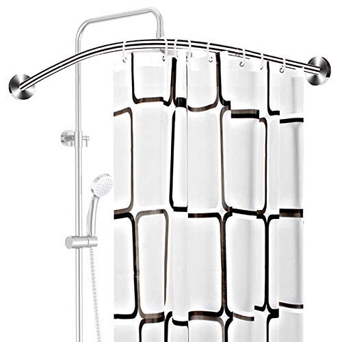 Barra de Cortina de Ducha en Forma de L Curva Extensible Baño Barra de Riel de Cortina de Baño Sin Perforación Acero Inoxidable, Sin Hundirse en el Medio Cover