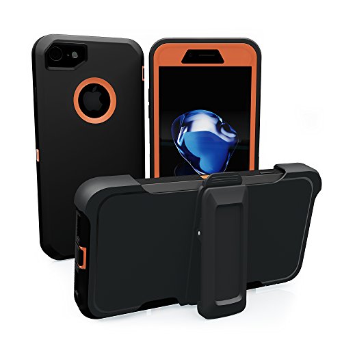 iPhone 7 Case, iPhone 8 Case, ToughBox [Armor Series] [Shock Proof] [Black | Orange] for Apple iPhone 7/8 Case [Built in Screen Protector] [Holster & Belt Clip] [Fits OtterBox Defender Belt Clip]