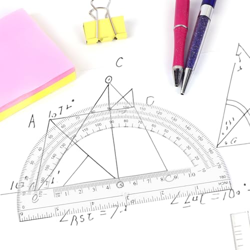 plastic protractor math protractors 180 degrees for geometry classroom student school office supplies 6 inch pack of 2 clear