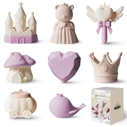 MarcZero Princess Silicone Bath Toys 8Pcs for Toddlers Kids Babies,Bathtub Water Toys,Soft Squeezable Easy-Grip Pool Toys Set (Purple)
