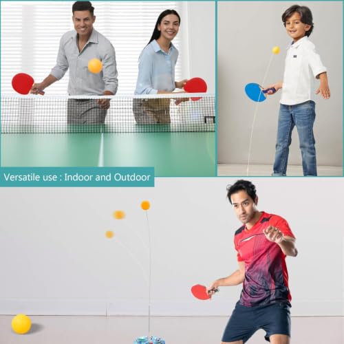 Image of Table Tennis Rebound Trainer Set for Kids & Adults, Racket and Ball Practice Game with Stand Base, Table Tennis Training Toy for Indoor Outdoor Play, 3+ Age (Astron)