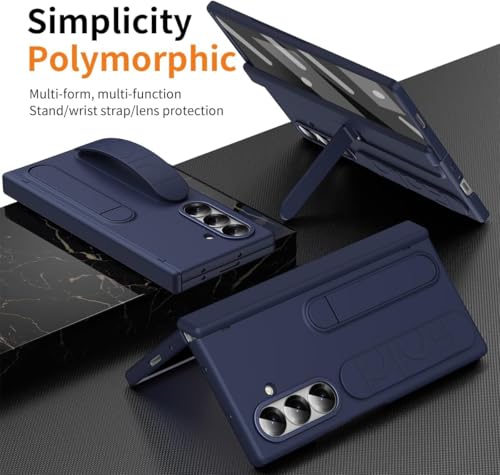 Image of Ultra Hybrid Samsung Galaxy Z Fold 7 (2025) Case with Stand & Hinge Protection | Rugged PC Cover with Wristband, Kickstand, Front Screen Protector | Fold 7 Case for Men & Women (Blue)