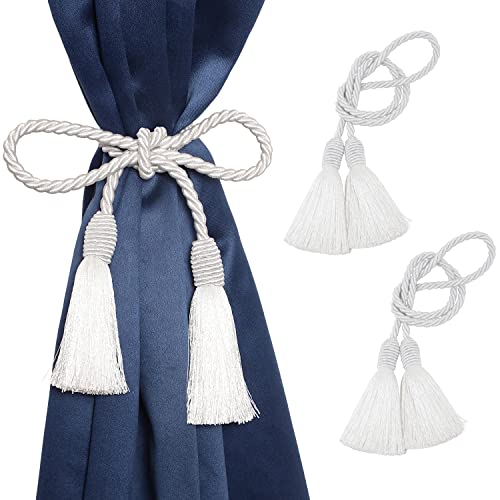 Image of 2 Pack Curtain Tiebacks Handmade Decorative Curtain Holdbacks Rope with Tassel - White