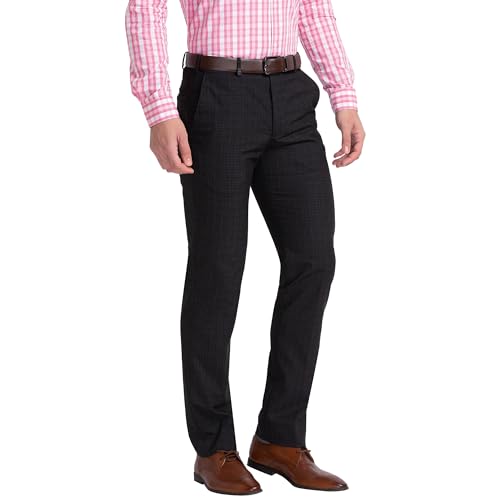 Image of Park Avenue Men's Polyester Blend Checks Small Pattern Smart Fit Flat Front Formal Trouser