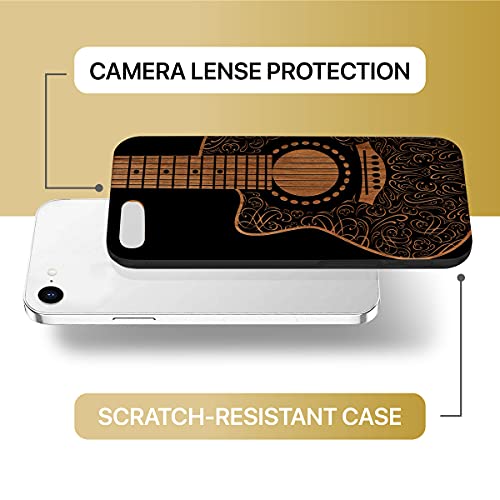 Caseyard Wood Phone Case For Iphone Se Laser Engraved Electro Guitar Design Black Wood Compatible Iphone Case Protective Shockproof Slim Fit Cell Phone Cover For Men & Women #TOP5