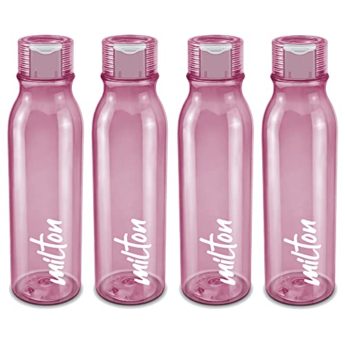 MILTON Name Tag Pet Water Bottle, Set of 4, 1 Litre Each, Burgundy, Reusable Plastic Fridge Bottle, BPA Free and Leak Proof Bottles for Travel, Work