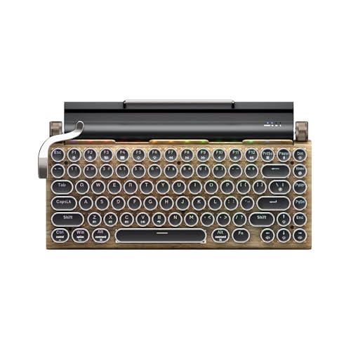 Image of 7KEYS Typewriter Keyboard Wireless Retro Style, Vintage Classical Mechanical Keyboard with Bluetooth for IPAD PC /Laptop Mac /Phone (Wood+Wrist)