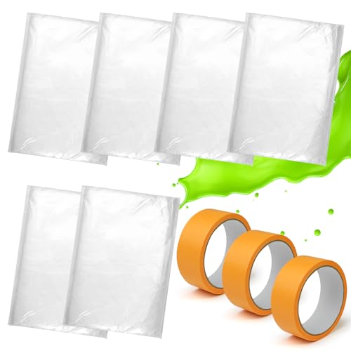 6× Abdeckfolie Maler mit Klebeband - 4 x 5m Transparente Staubschutzfolie mit 35mm x 20m Profi Malerband, Tropftücher & Kunststofffolie, Malerplane/Abdeckplane - Baufolie für Umzug & Renovierung