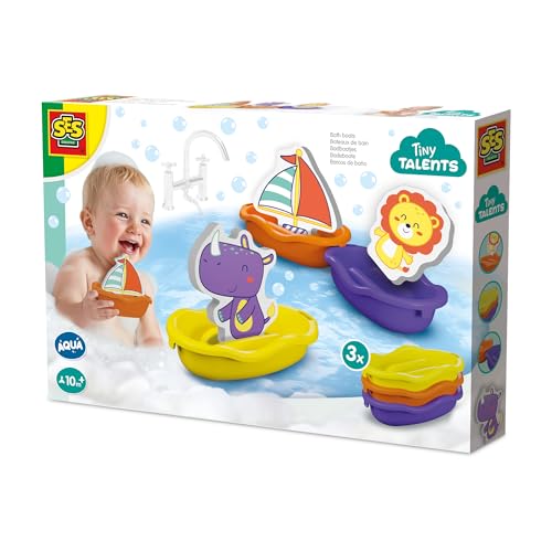 SES Creative -Tiny Talents-Bateaux de Bain - Animaux de Safari-Paquet de Saut-Également Amusant pour la Piscine-Idée Cadeau-Figurine en Mousse rhinocéros-10M+