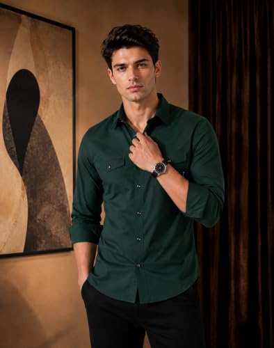 Image of Men's Double Flap Pocket | Regular Fit | Solid Spread Collar | Versatile Everyday Office Wear Comfortable |Stylish Design | Shirt
