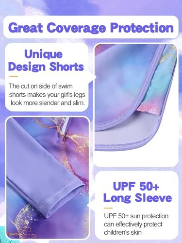 Image of Valcatch Girls Rash Guard Set 2 Piece Long Sleeve UPF 50+ Quick Dry Swimsuit with Ruffle Shorts