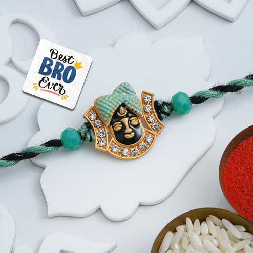 Image of eCraftIndia Shrinathji Rakhi for Brother Bhaiya Bhai with Best Bro Ever Fridge Magnet | Roli Chawal Pack