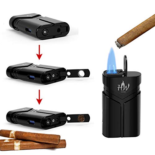 HUOWA Double Jet Torch Lighter with Cigar Punch Cutter Tool and Gas Window, Unique Turbo Quadruple Red Flame Butane Refillable Gadgets for Men Gift Ideas - Thumbnail 6