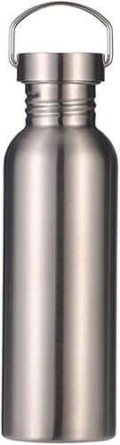 Botella de agua de acero inoxidable de una sola pared, botella de agua grande para acampar con asa, boca ancha, a prueba de fugas, ligera, para
